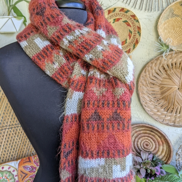 Urban Outfitters Rust Orange Red Winter Scarf Super Long Aztec Fuzzy Knit - Picture 9 of 16
